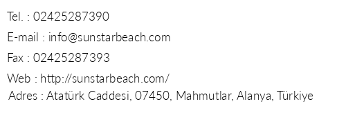 Sunstar Beach Hotel telefon numaralar, faks, e-mail, posta adresi ve iletiim bilgileri